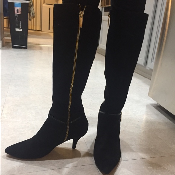 Black Suede Dress Heel Boots - Picture 6 of 7
